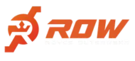 Logo for ROW Royce Outerwear, a custom sublimation printing service in Palawan, featuring an orange stylized 'R' emblem with a crown icon and bold 'ROW' typography.